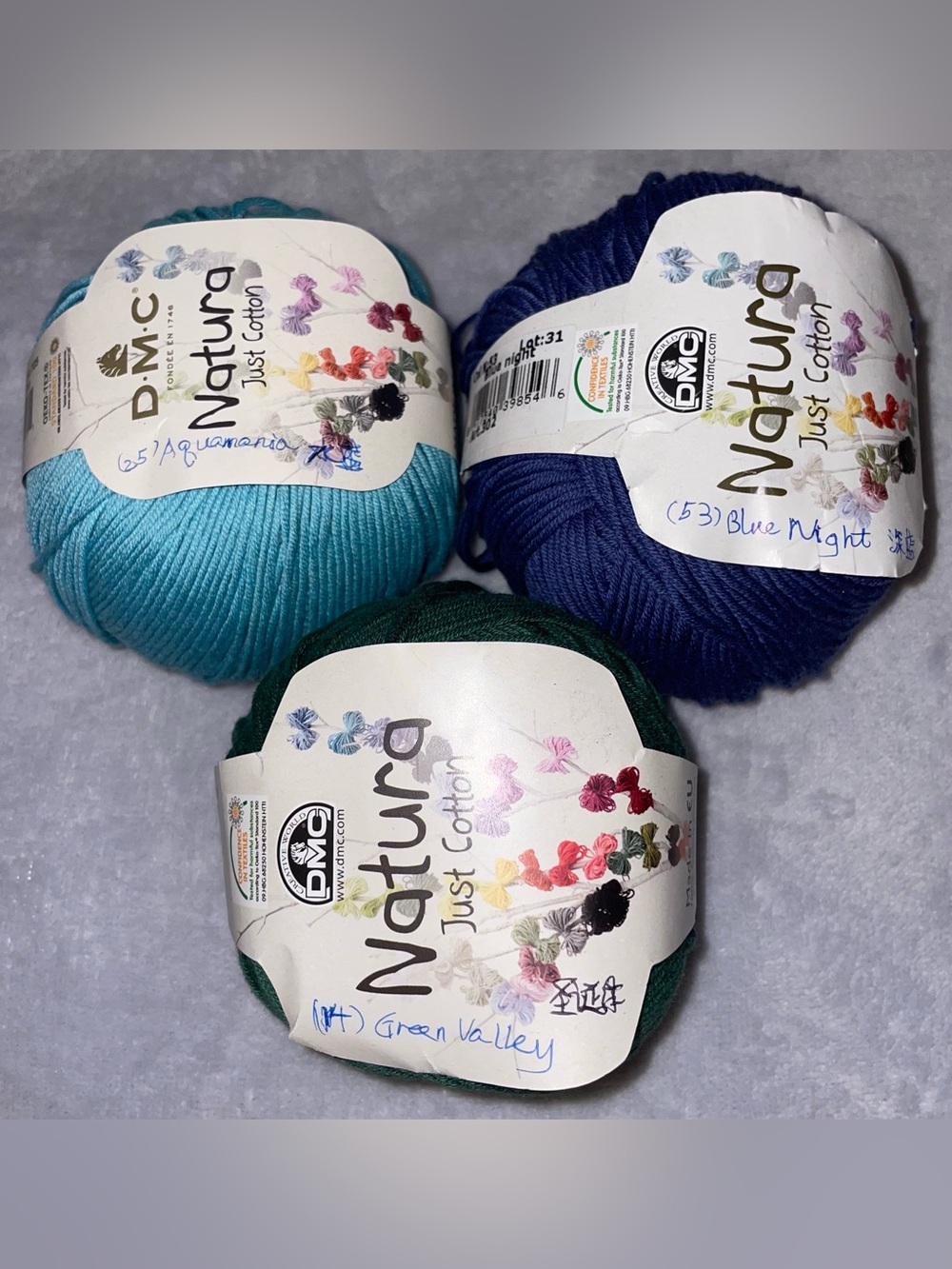 DMC NWT Natura Just Cotton Yarn Lot of 9 Skiens Balls 50g 170yd Blue & Green Hue - Picture 4 of 7